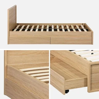 Cama 140x190 con cajones de madera Kuba y cabecero integrado
