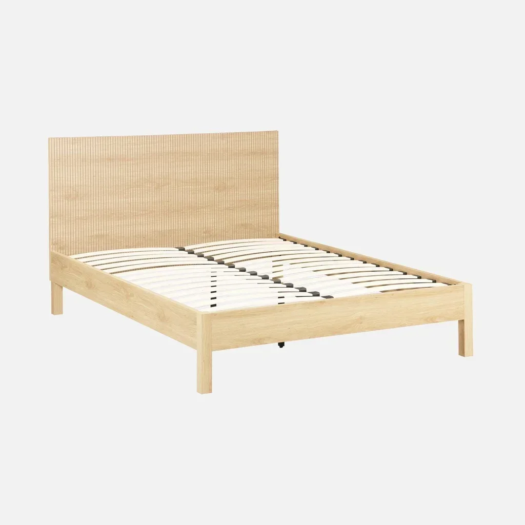 Lit 140x190 cm Linear bois vintage avec tête de lit et sommier lattes