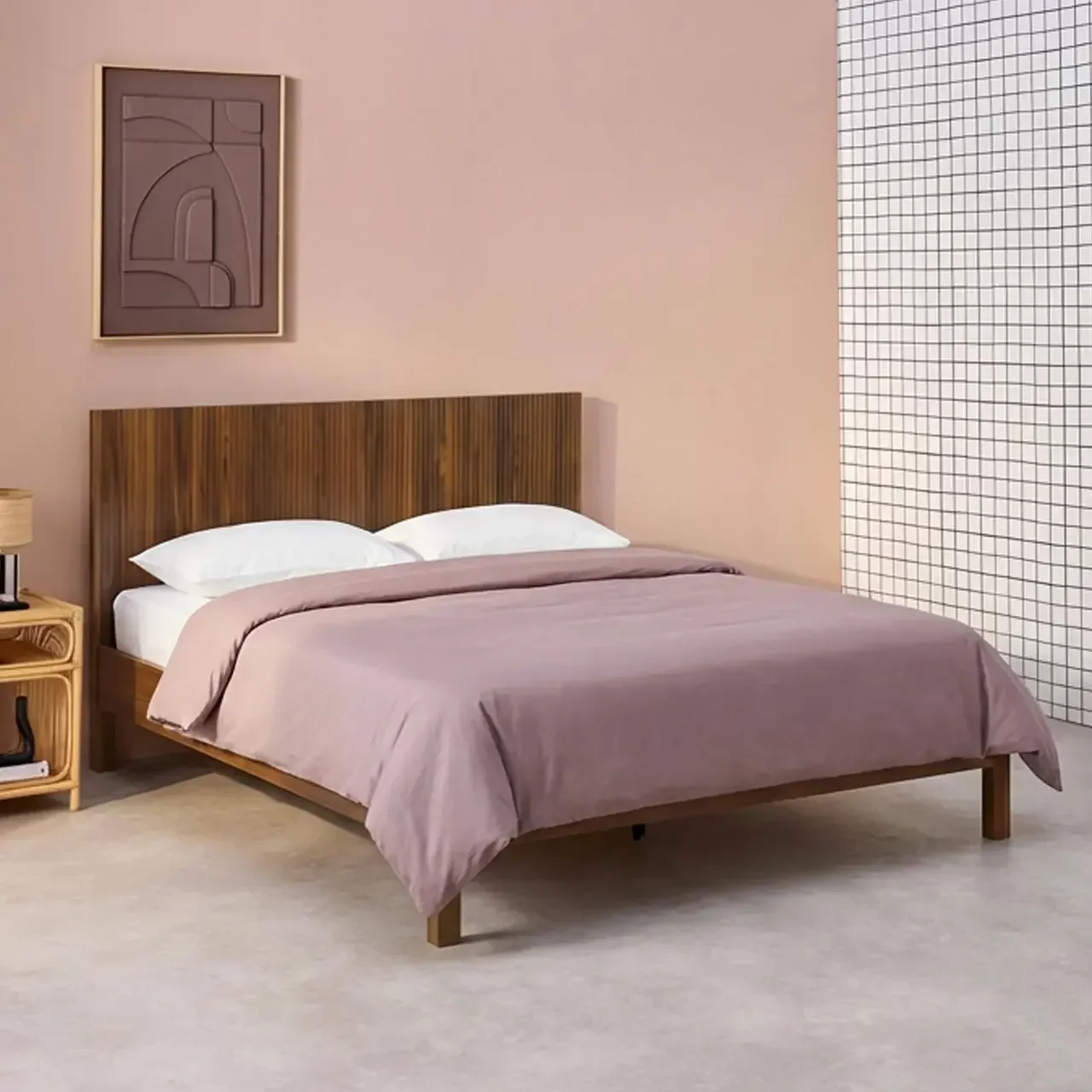 Lit 140x190 cm Linear bois vintage avec tête de lit et sommier