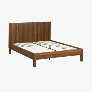 Lit 140x190 cm Linear bois vintage avec tête de lit et sommier
