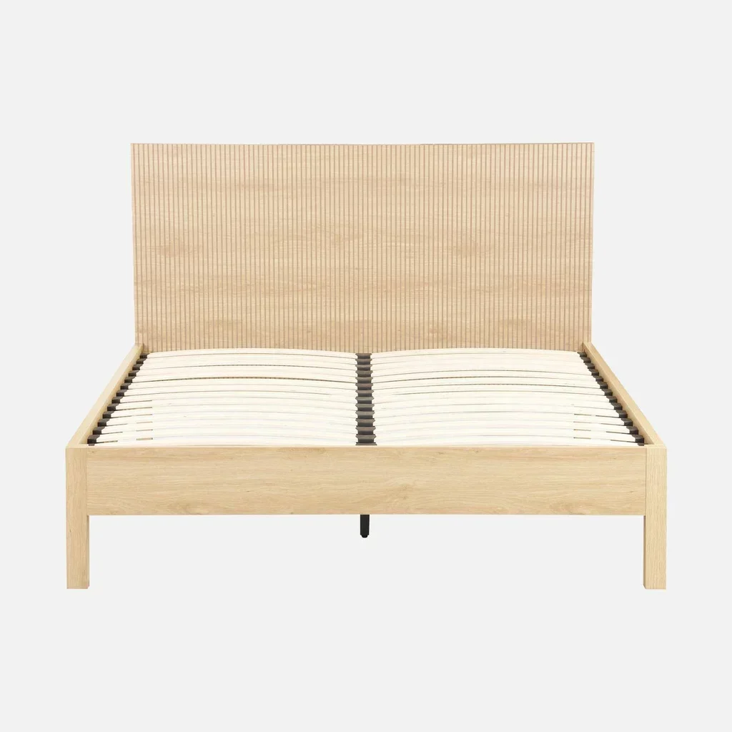 Lit 140x190 cm Linear bois vintage avec tête de lit et sommier lattes