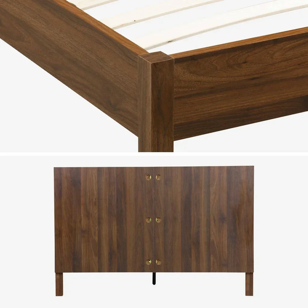 Lit 140x190 cm Linear bois vintage avec tête de lit et sommier