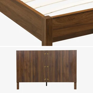 Lit 140x190 cm Linear bois vintage avec tête de lit et sommier