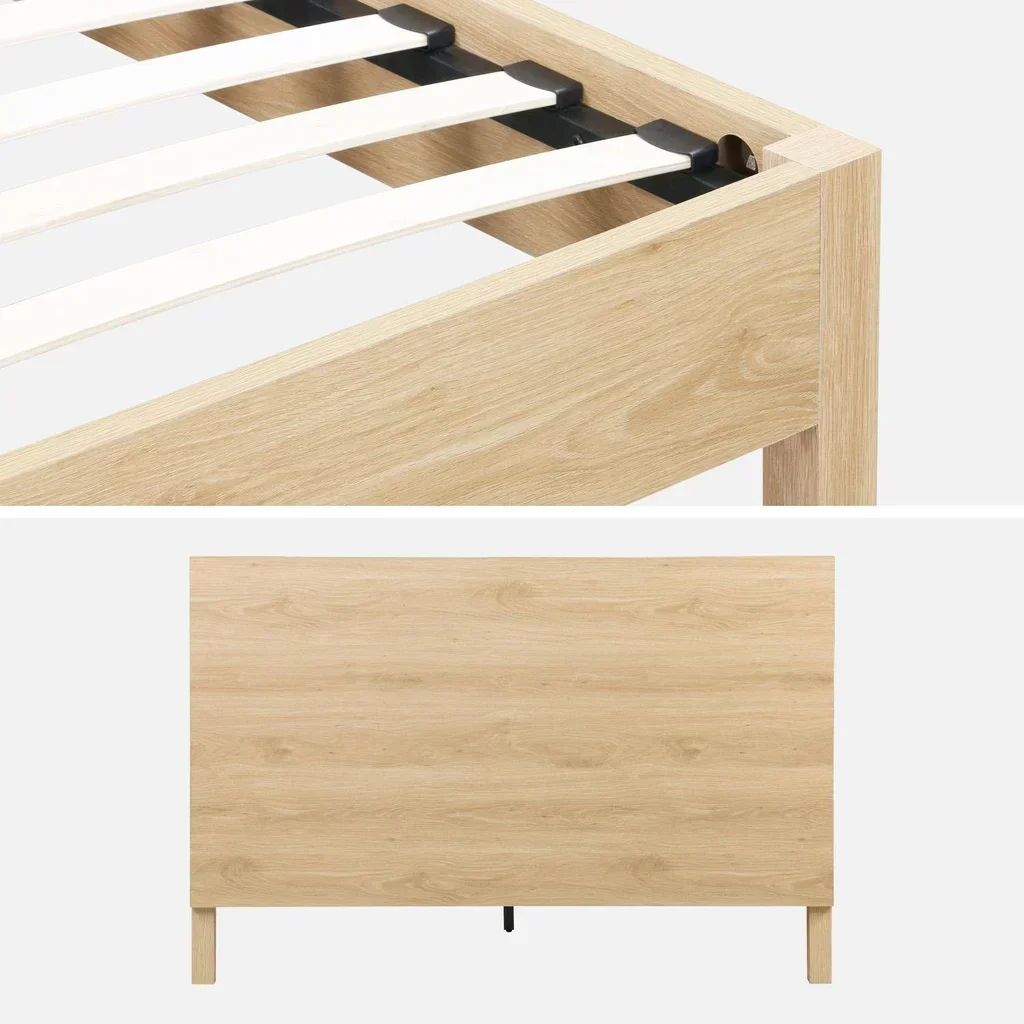 Lit 140x190 cm Linear bois vintage avec tête de lit et sommier lattes