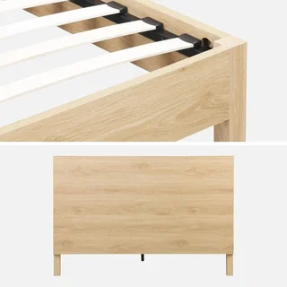 Lit 140x190 cm Linear bois vintage avec tête de lit et sommier lattes