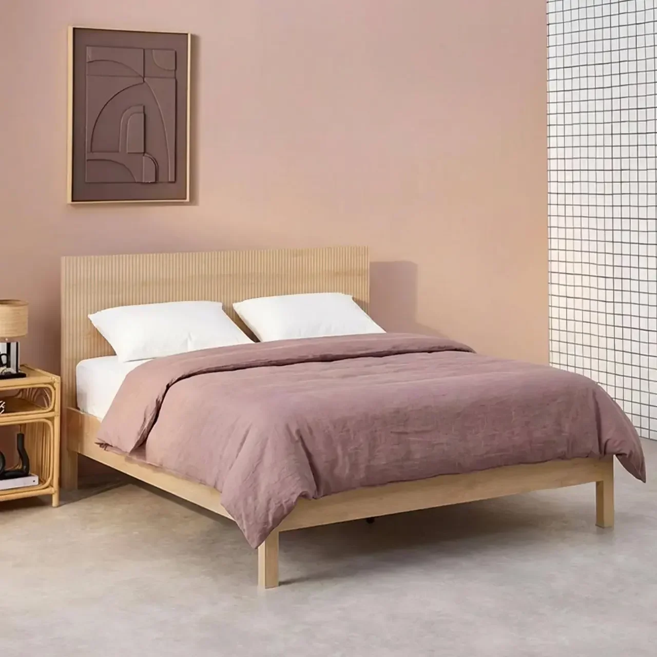 Lit 140x190 cm Linear bois vintage avec tête de lit et sommier lattes