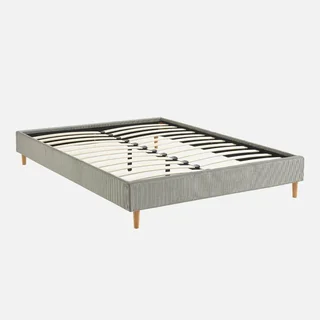 Lit 140x190 velours côtelé Milton avec sommier à lattes