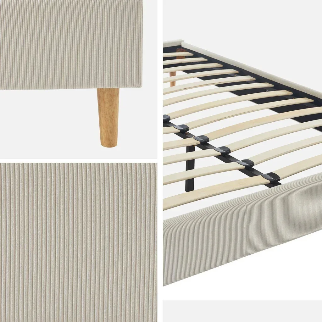 Lit velours côtelé 140x190 cm avec sommier à lattes Milton
