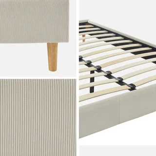 Lit velours côtelé 140x190 cm avec sommier à lattes Milton