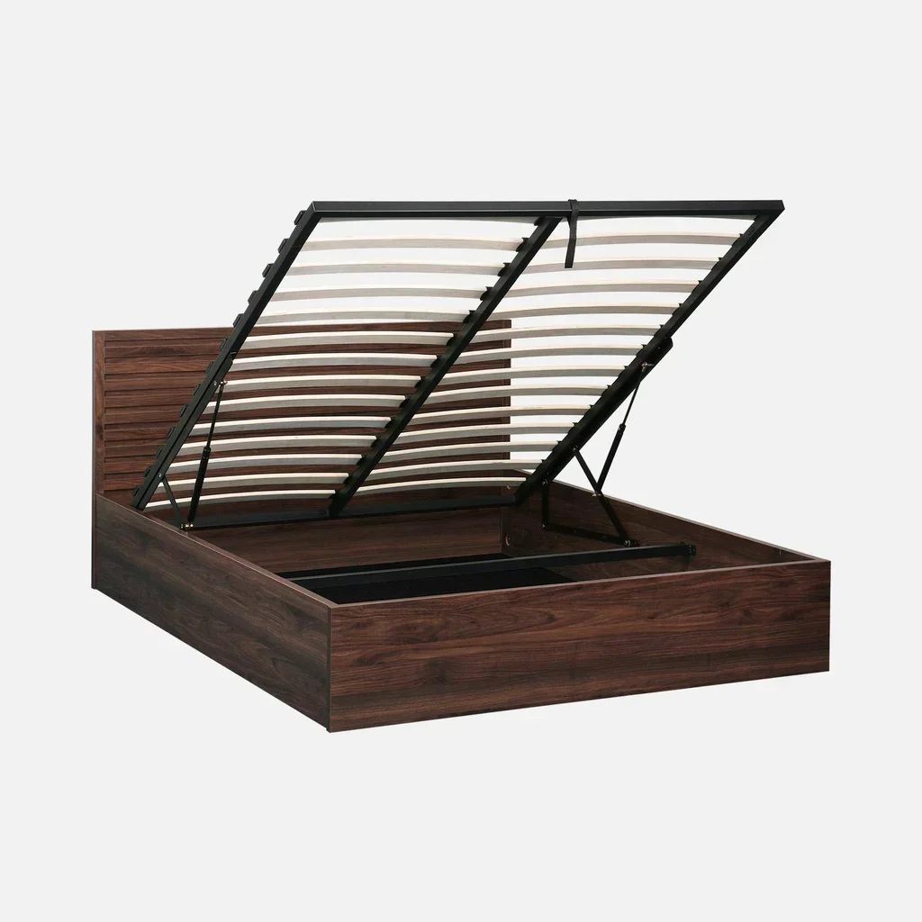 Letto 140x190 contenitore sommier a doghe testiera legno Madeira