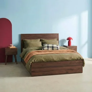 Letto 140x190 contenitore sommier a doghe testiera legno Madeira