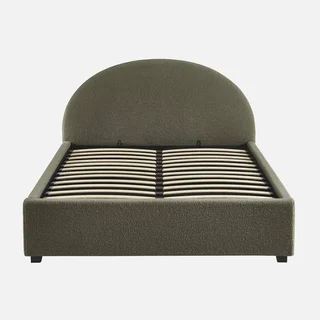 Lit coffre 140x190 cm tête de lit bouclette kaki avec rangement