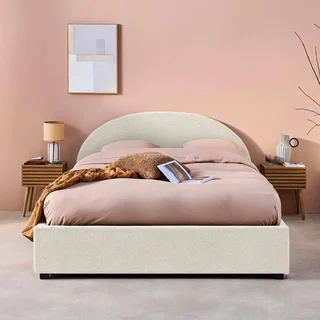 Lit coffre 140x190 cm tête de lit bouclette kaki avec rangement