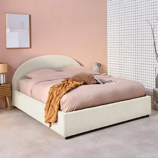 Lit coffre 140x190 cm tête de lit bouclette kaki avec rangement