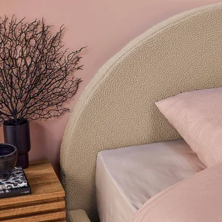 Lit coffre 140x190 cm tête de lit rembourrée bouclette kaki avec rangement