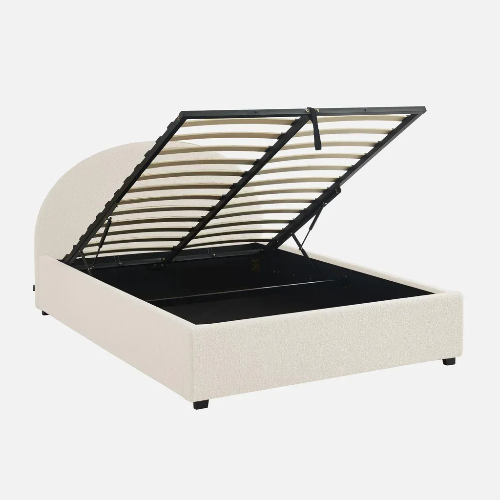Lit coffre 140x190 cm tête de lit bouclette kaki avec rangement