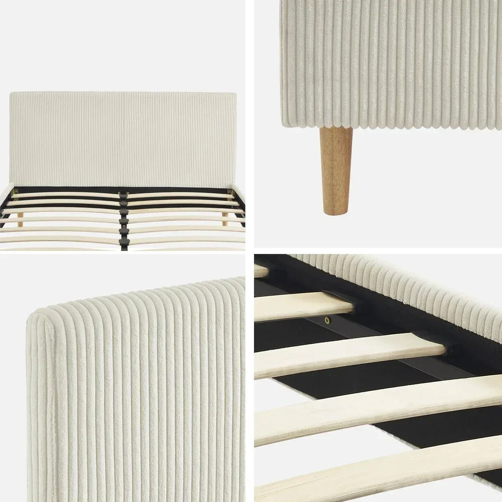 Letto 140x190 velluto a coste testiera rete a doghe Marlon