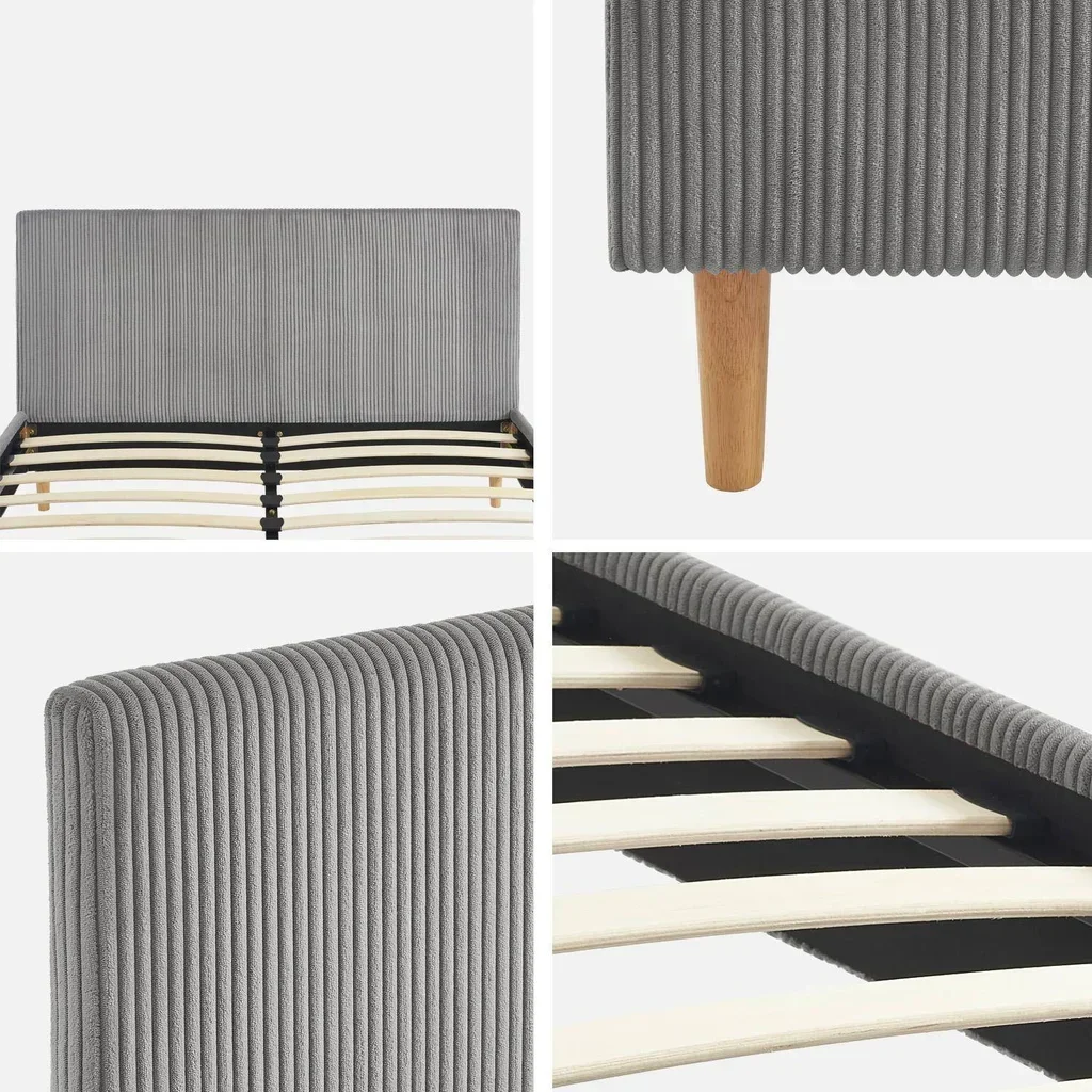 Letto 140x190 velluto a coste testiera rete a doghe Marlon