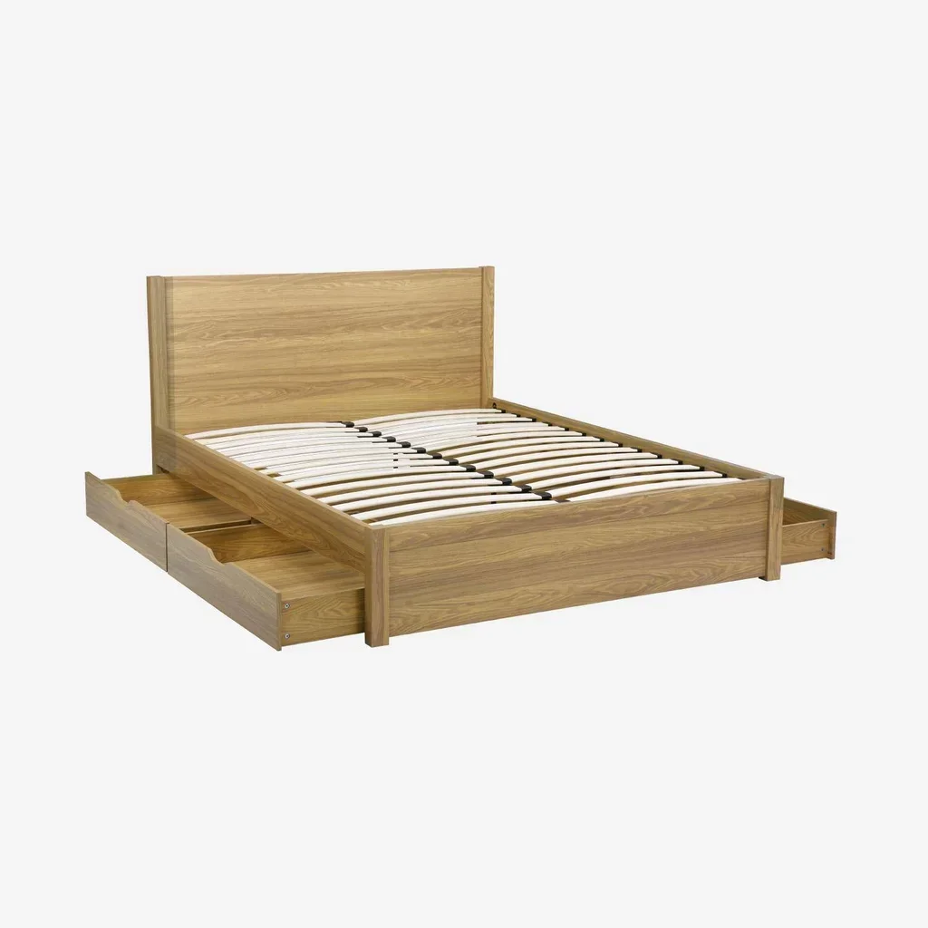 Lit 160x200 Nepal bois vintage avec tiroirs rangement