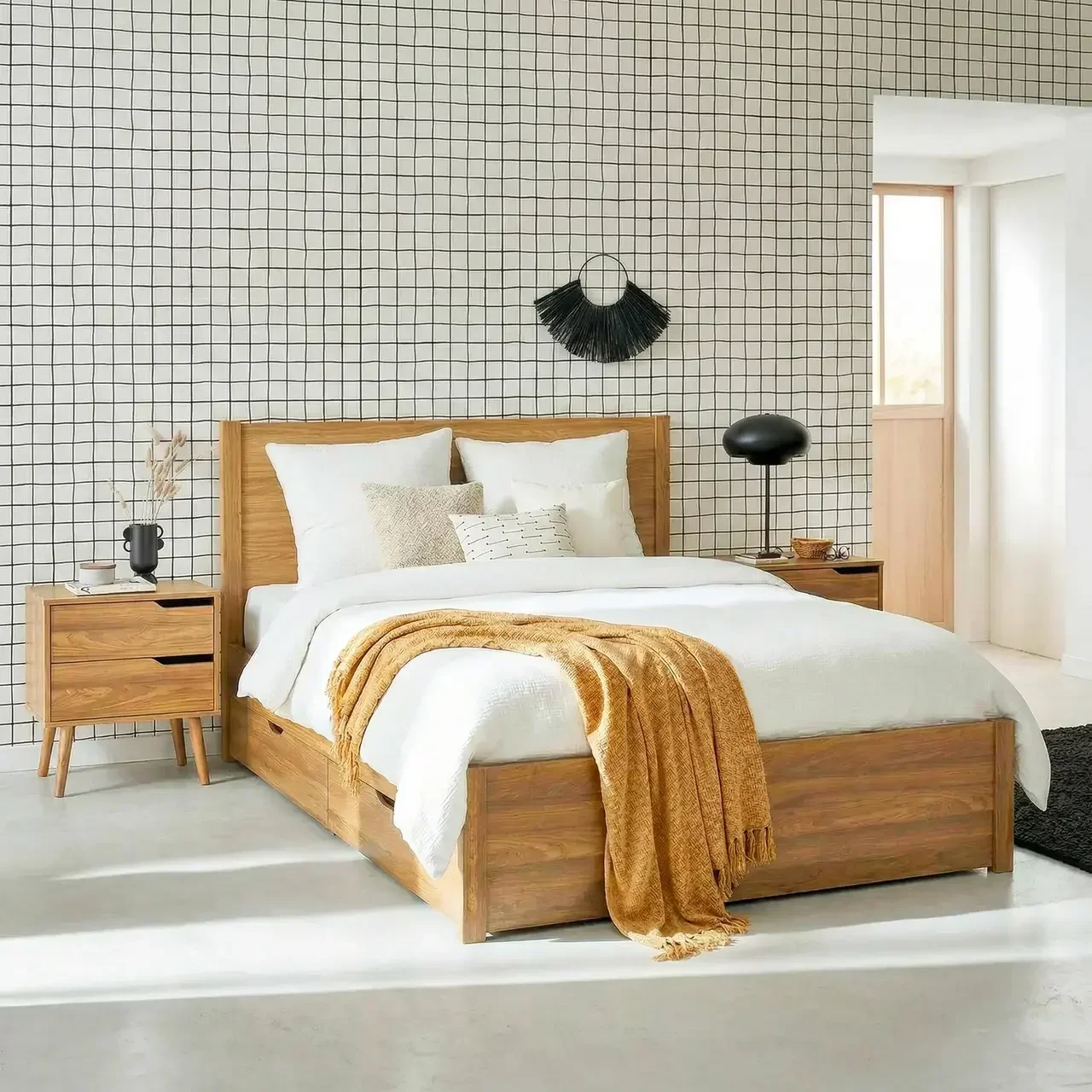 Lit 160x200 Nepal bois vintage avec tiroirs rangement