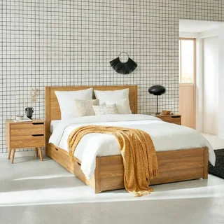 Lit 160x200 Nepal bois vintage avec tiroirs rangement