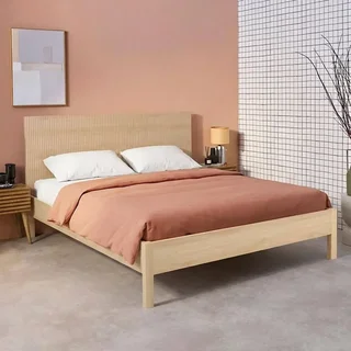 Bed 160x200 cm Linear slatted base vintage wood headboard