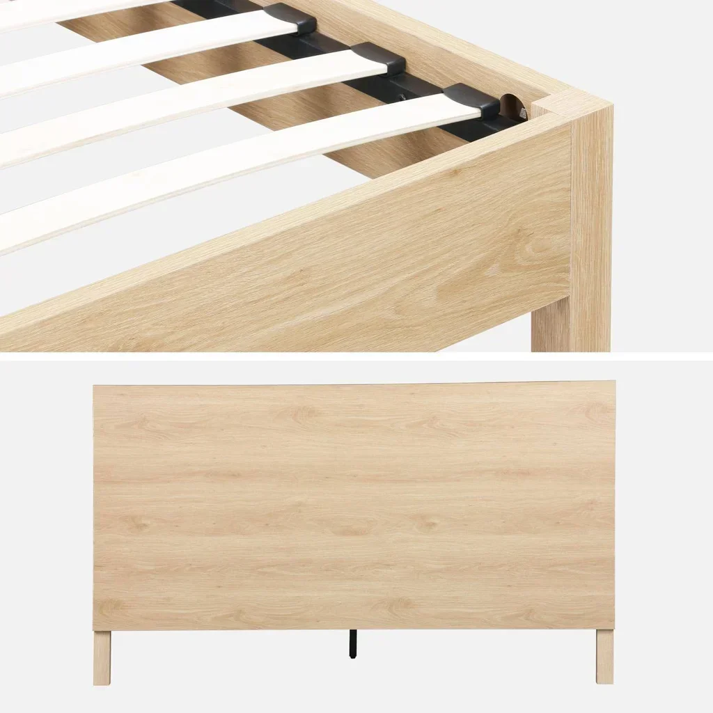Bed 160x200 cm Linear slatted base vintage wood headboard