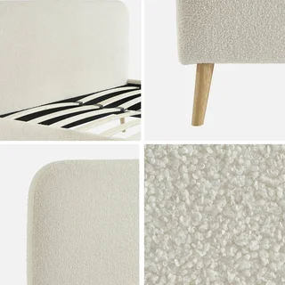 Letto Finn 160x200 cm in Tessuto Bouclé Crema con Rete a Doghe e Testiera Imbottita