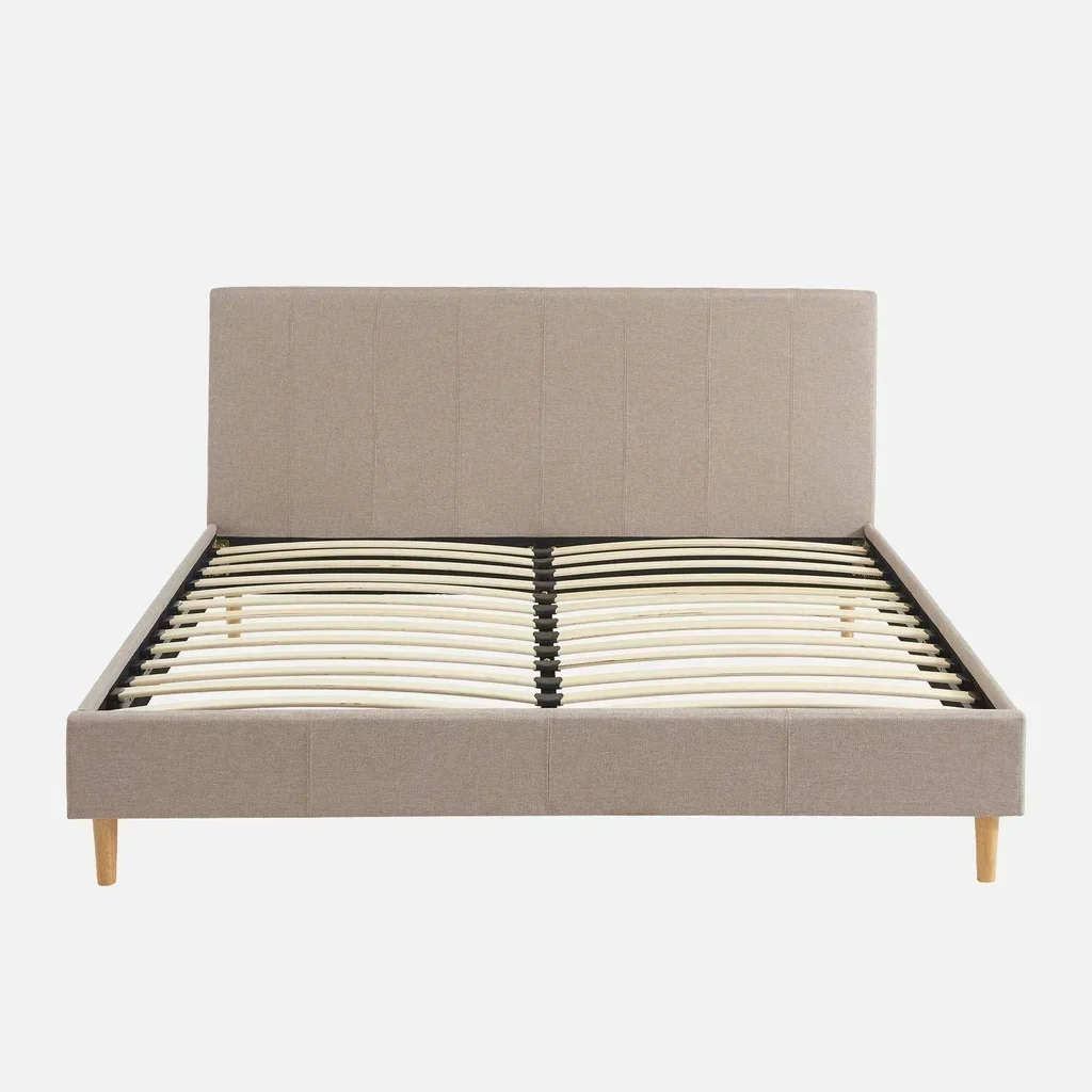 Lit 160x200 avec sommier à lattes et tête de lit capitonnée textile