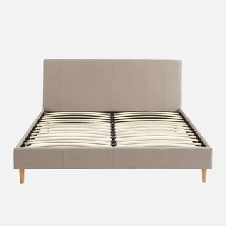 Lit 160x200 avec sommier à lattes et tête de lit capitonnée textile