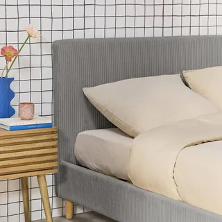 Lit 160x200 velours côtelé épais tête de lit sommier lattes Marlon