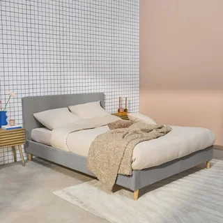 Lit 160x200 velours côtelé épais tête de lit sommier lattes Marlon