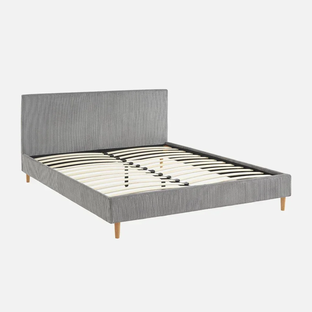 Lit 160x200 velours côtelé épais tête de lit sommier lattes Marlon