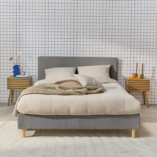 Lit 160x200 velours côtelé épais tête de lit sommier lattes Marlon