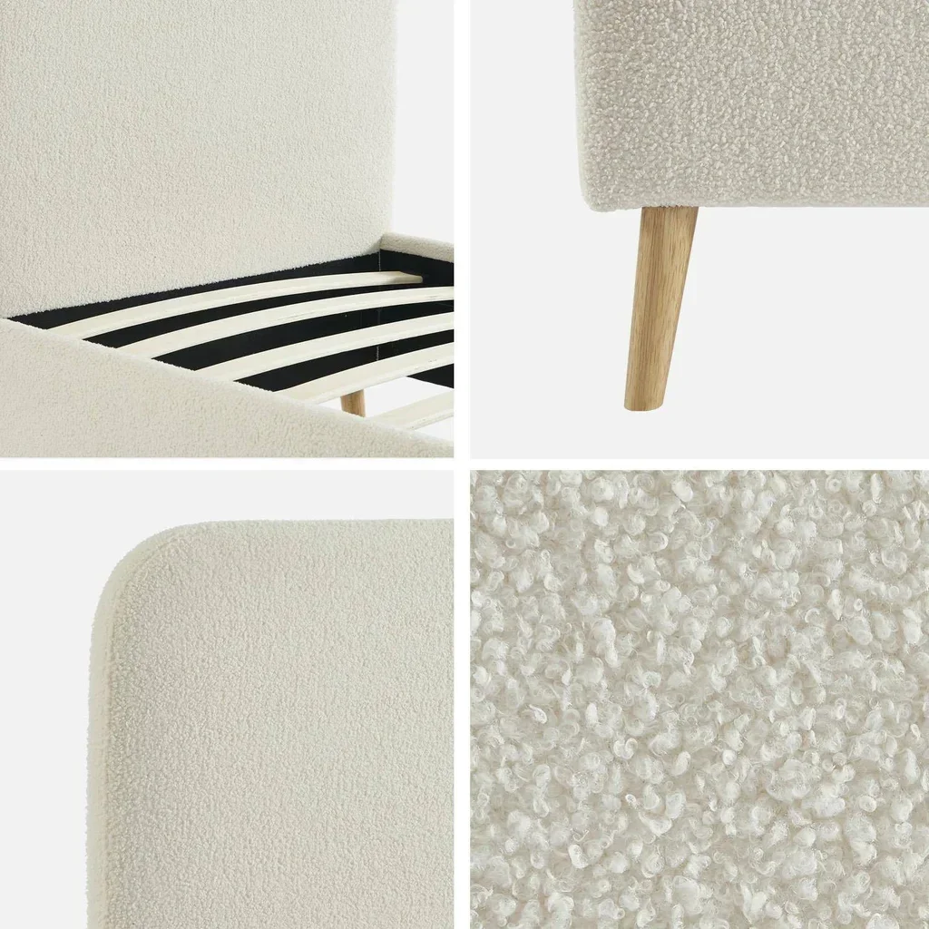 Cama 90x190 Finn cabeceira estofada bouclé creme