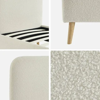 Cama 90x190 Finn cabeceira estofada bouclé creme