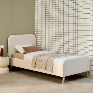 Cama 90x190 Finn cabeceira estofada bouclé creme