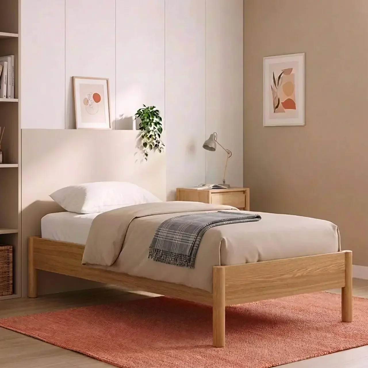 Lit simple scandinave 90x190 bois avec sommier à lattes Harmony