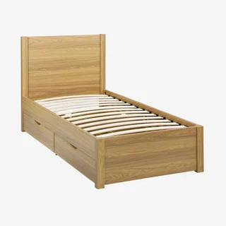 Lit 90x190 cm Nepal bois tête de lit rembourrée 4 tiroirs rangement