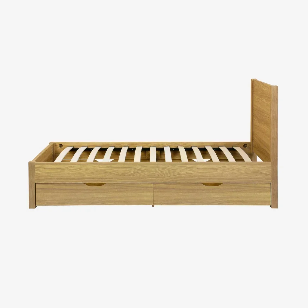 Lit 90x190 cm Nepal bois tête de lit rembourrée 4 tiroirs rangement