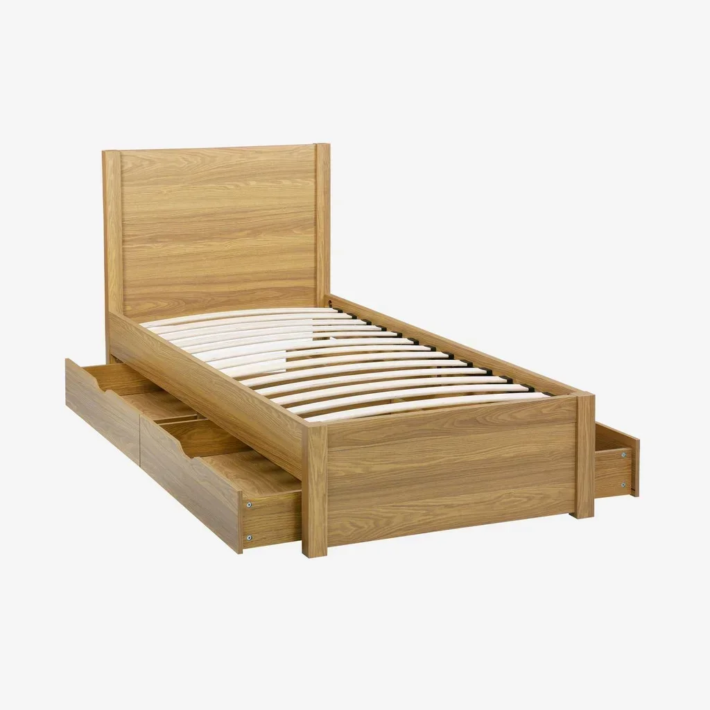 Lit 90x190 cm Nepal bois tête de lit rembourrée 4 tiroirs rangement