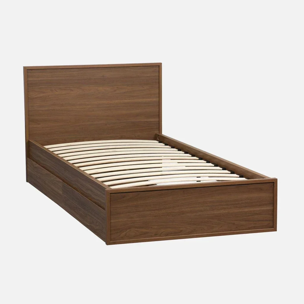 Lit 90x190 cm Kuba avec sommier à lattes, tête de lit et 2 tiroirs bois naturel