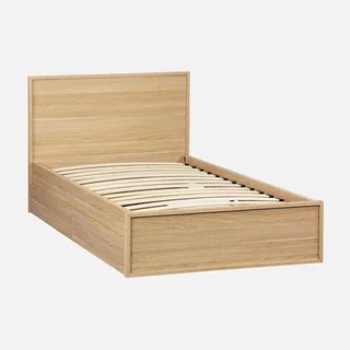 Lit 90x190 cm Kuba avec tiroirs, sommier à lattes et tête de lit bois naturel