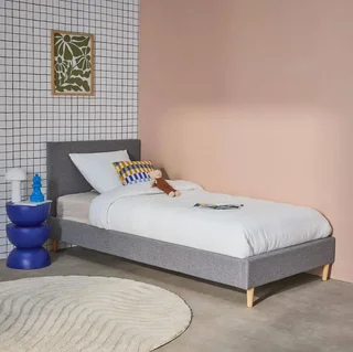 Letto 90x190 cm Marlon tessuto con rete a doghe e testiera