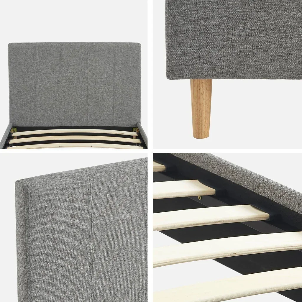 Letto 90x190 cm Marlon tessuto con rete a doghe e testiera