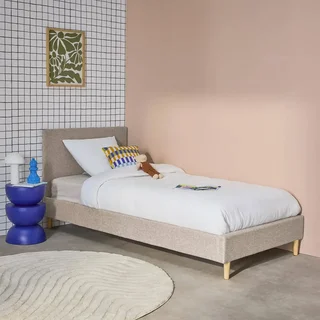 Letto 90x190 cm rete a doghe testiera tessuto Marlon
