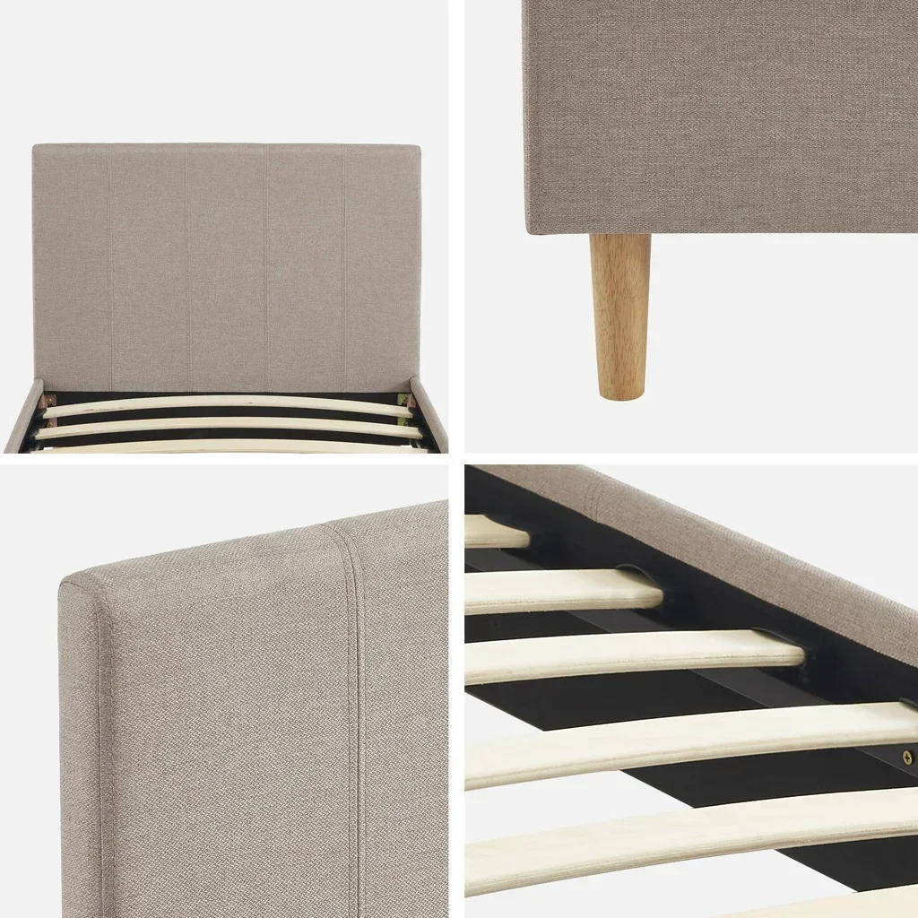 Letto 90x190 cm rete a doghe testiera tessuto Marlon