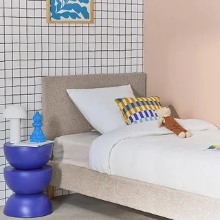 Letto 90x190 cm rete a doghe testiera tessuto Marlon