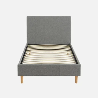 Letto 90x190 cm Marlon tessuto con rete a doghe e testiera