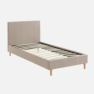 Letto 90x190 cm rete a doghe testiera tessuto Marlon